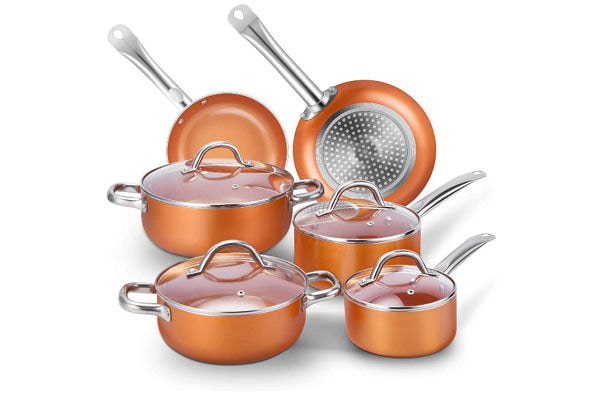 6-piece Non-stick Cookware Set Pots and Pans Set for Cooking - Ceramic  Coating Saucepan, Stock Pot with Lid, Frying Pan, Copper